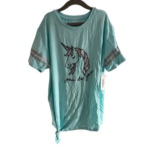 Rumi Ryder Girls Turquoise Unicorn Graphic Tee Shirt Size L 12 14 Sparkle